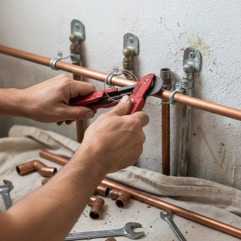 Idraulico al lavoro su tubature a Venezia